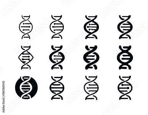 DNA Logo Variations. DNA. Icon set. Set Logo of DNA: gene sequence ring. harmonious logo variations of the same emblematic concept, each with different
