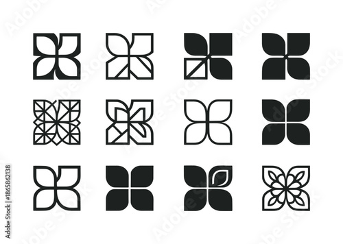 Geometric Mural Icons. Mural. Icon set. Set Logo of mural: geometric pattern tiles. harmonious logo variations of the same emblematic concept, each with