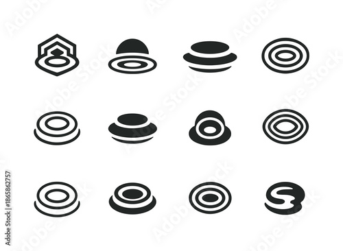 Stream Logo Variations. Stream. Icon set. Set Logo of stream: water ripple. harmonious logo variations of the same emblematic concept, each with different