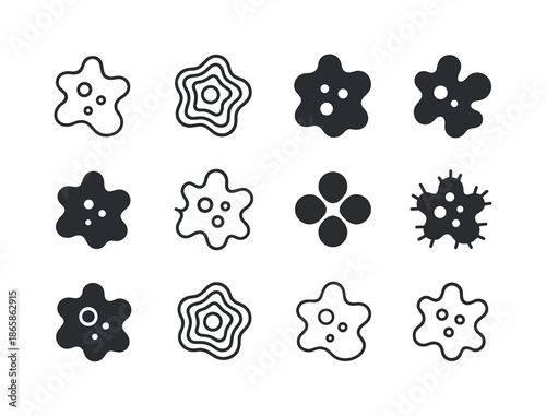 Microorganism Logo Variations. Microorganism. Icon set. Set Logo of Microorganism: amoeba shape. harmonious logo variations of the same emblematic concept,
