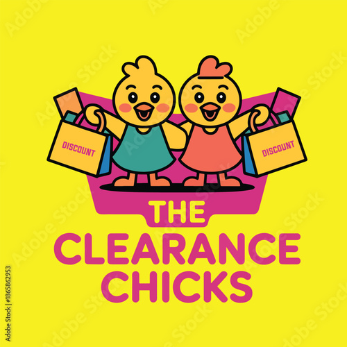 The Clearance Chicks Cartoon Illustration  Cute Shopping Sale Birds Graphic