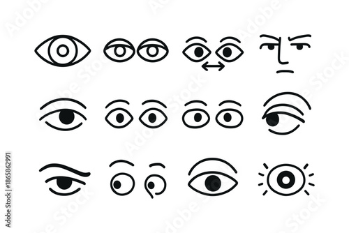 Eye Contact Icons. Eye Contact. Line icon set of Eye Contact: eye symbol, two eyes meeting, gaze arrows, focused look, soft gaze, mutual attention, respectful