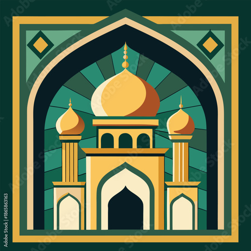 A clean vector illustration of the Taj Mahal in Agra India showing its marble domes and minarets under a blue sky