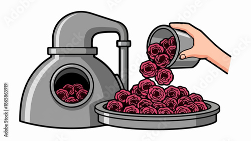 A still from a still and pink roses being poured into a basin