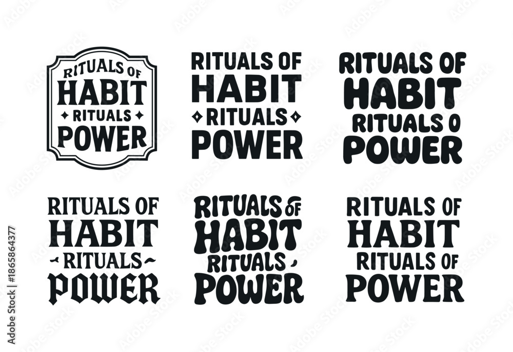 Fototapeta premium Rituals Lettering Variations. Rituals of habit, rituals of power. Set lettering. harmonious lettering variations of the same emblematic concept, each with