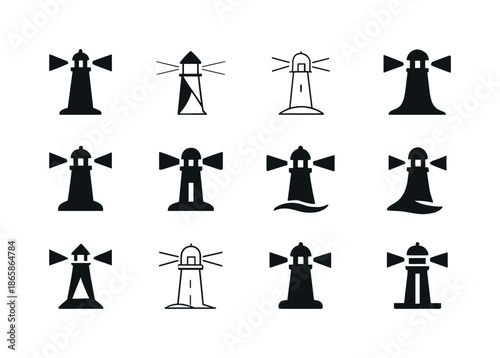 Leadership Integrity Icons. Integrity in Leadership. Icon set. Set Logo of Integrity in Leadership: lighthouse symbol. harmonious logo variations of the same