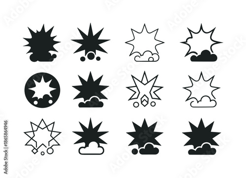 Paintball Logo Variations. Paintball. Icon set. Set Logo of paintball: explosion burst. harmonious logo variations of the same emblematic concept, each with