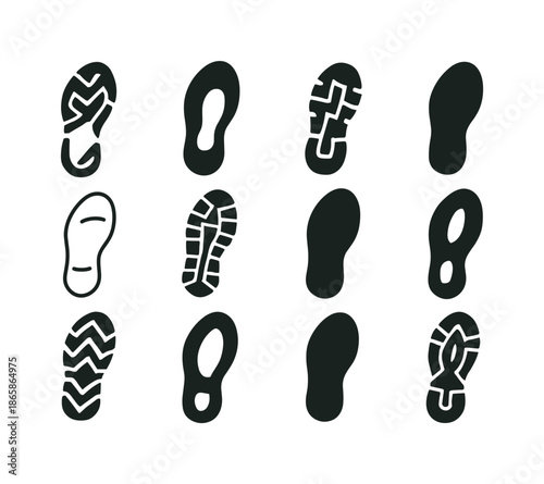 Walking Icon Variations. Walking. Icon set. Set Logo of walking: shoe sole pattern. harmonious logo variations of the same emblematic concept, each with