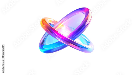 Two glossy, interlocked rings with vibrant, colorful highlights on black
