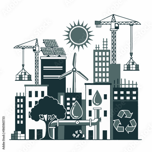 Sustainable city eco-friendly construction green energy.