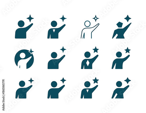 Leadership Icon Variations. Leadership. Icon set. Set Logo of Leadership: guiding star. harmonious logo variations of the same emblematic concept, each with