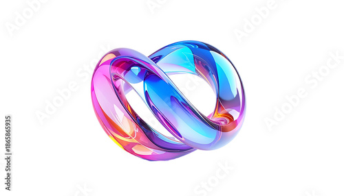 A glossy, intertwined loop with vibrant, iridescent color against black