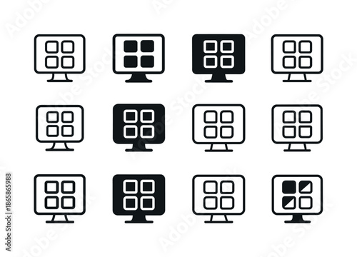 Multitasking Logo Grid. Multitasking on screen. Icon set. Set Logo of multitasking on screen: app switcher grid. harmonious logo variations of the same