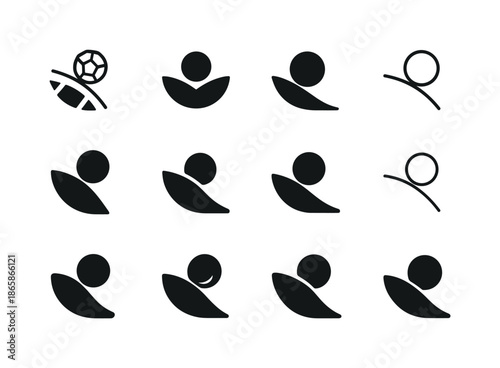 Rolling Hill Logos. Rolling down the hill. Icon set. Set Logo of rolling down the hill: curved slope silhouette. harmonious logo variations of the same