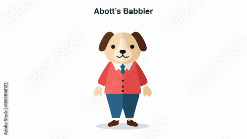 A cute cartoon dog dressed in formal wear, standing against a white background