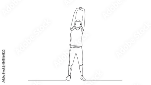 Continuous one-line drawing of a person performing a side bend stretch, promoting flexibility and well-being through daily exercise