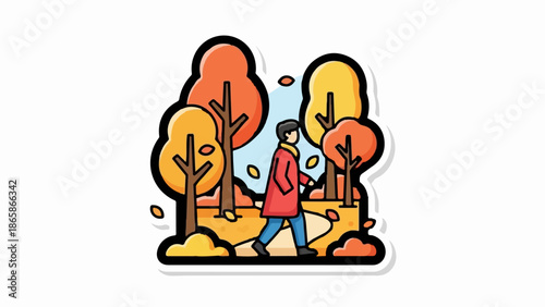 Person strolling through an autumn park with colorful trees