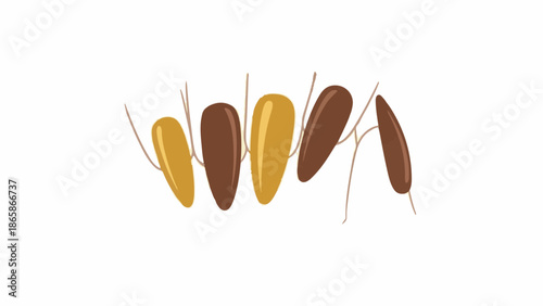 Abstract art featuring elongated teardrop shapes in gold and brown, connected by thin, wispy lines