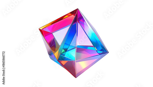 Luminous, multi-faceted geometric shape glows against black background