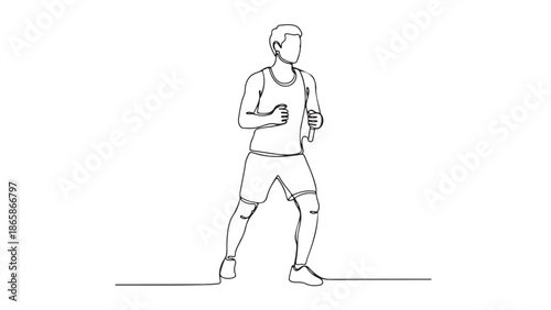 Line Art Illustration of a Boxer Training in a Boxing Stance