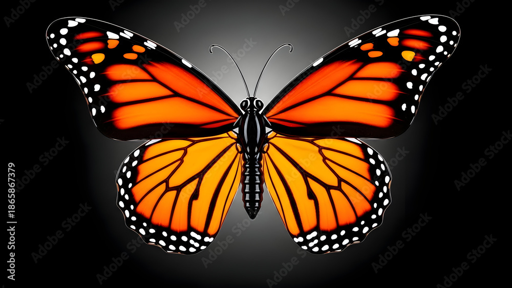 Fototapeta premium Scarlet Butterfly in Focus Red Wings, White Light Crimson Flutter: Bold Contrast