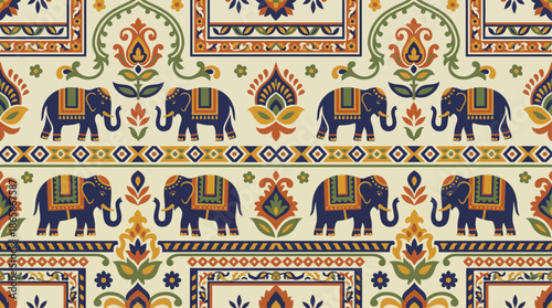 Traditional Indian Elephant Motif Pattern Design.