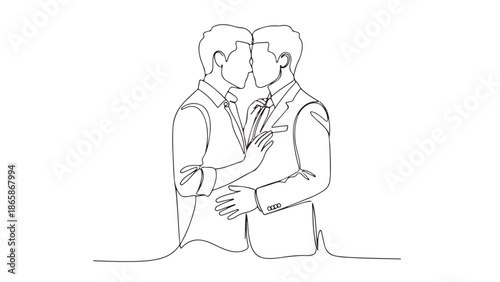 Love and connection depicted in a minimalist line art illustration of a same-sex couple embracing