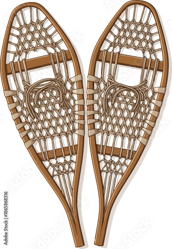 Vintage snowshoes wooden frame rustic design for winter outdoor activity adventure exploration vector