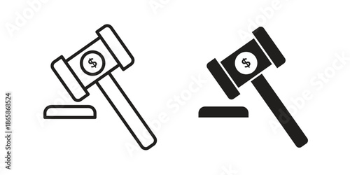 Auction icons set designed in filled, outline, line and stroke style