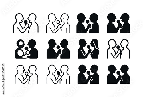 Vocalist Logo Collection. Vocalist singing. Icon set. Set Logo of vocalist singing: duet singers. harmonious logo variations of the same emblematic concept,