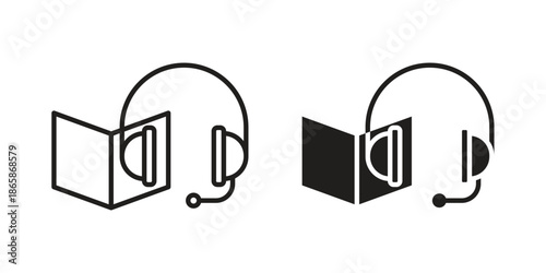 Audio book icons set designed in filled, outline, line and stroke style