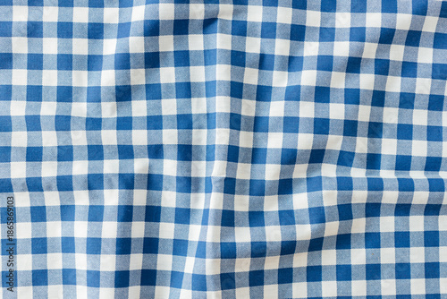 Blue and White Checkered Fabric Texture for Background or Design