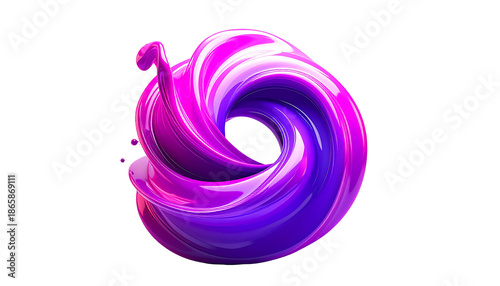 Swirling, glossy, multi-toned, abstract 3D shape, isolated on black