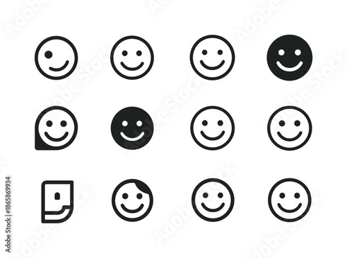 Diverse Smiling Face Icons. Warm welcome. Icon set. Set Logo of Warm welcome: smiling face. harmonious logo variations of the same emblematic concept, each