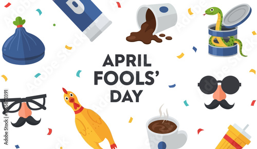 April Fools Day Pranks Flat Design Vector Illustration.eps