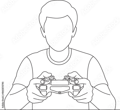 A person actively engaged in playing a video game, holding a modern electronic controller with both hands, representing digital entertainment and recreational leisure activity and interaction