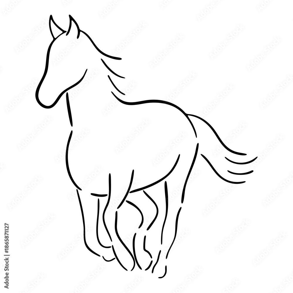Obraz premium Horse vector illustration black ink outline. Hand Drawn. pig line art logo icon design. Simple modern minimalist animal logo icon illustration vector. Horse icon, vector sketch illustration