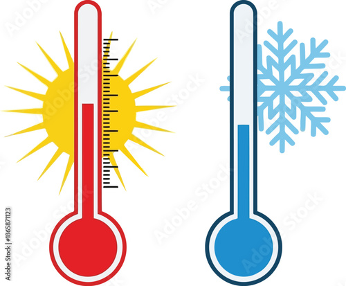 Thermometer icons showing extreme heat and cold climate change weather vector