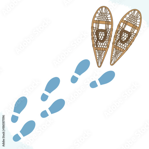 Footprints lead to snowshoes adventure winter outdoor activity exploration path discovery vector
