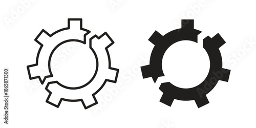 Broken gear icons set designed in filled, outline, line and stroke style
