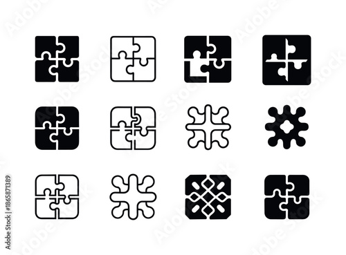 Crowdsourced Design Logos. Crowdsourced design projects. Icon set. Set Logo of crowdsourced design projects: co-creation puzzle pieces. harmonious logo