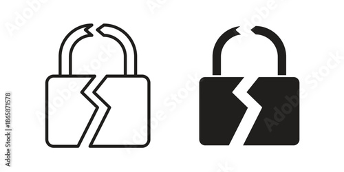 Broken lock icons set designed in filled, outline, line and stroke style