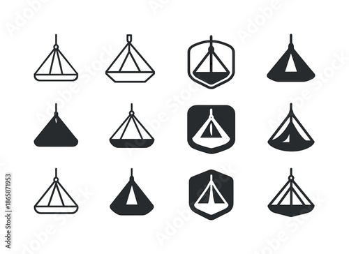 Rock Climbing Icon Set. rock climbing expeditions. Icon set. Set Logo of rock climbing expeditions: hanging portaledge camp. harmonious logo variations of the