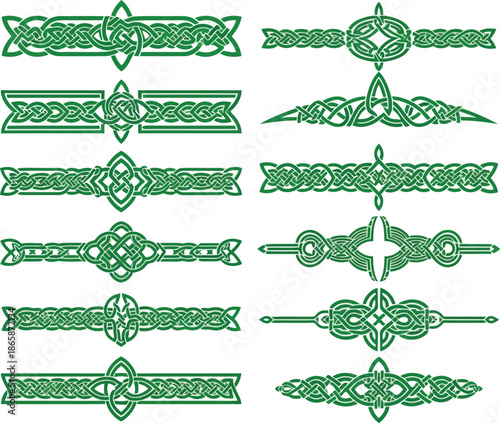 Elegant green celtic knots ornaments decorative borders for design projects vector