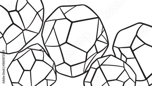 crystal and gemstone coloring pages featuring clean black line art and detailed faceted shapes.