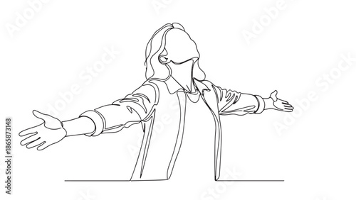 Minimalist Continuous Line Drawing of a Joyful Person with Outstretched Arms, Embracing Freedom, Success, and Positive Emotion