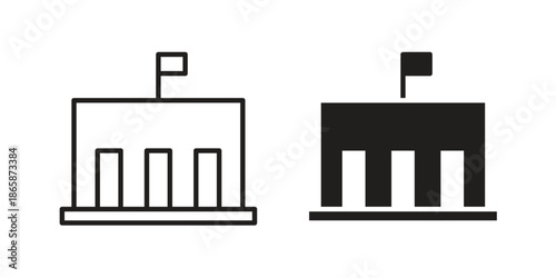 City hall building icons set designed in filled, outline, line and stroke style