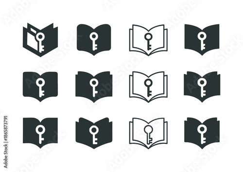 Integrity Logo Variations. Integrity in Leadership. Icon set. Set Logo of Integrity in Leadership: open book and key. harmonious logo variations of the same