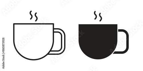 Coffee mug icons set designed in filled, outline, line and stroke style