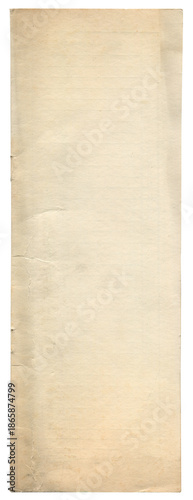 vertical narrow old aged paper texture with beige tint on white